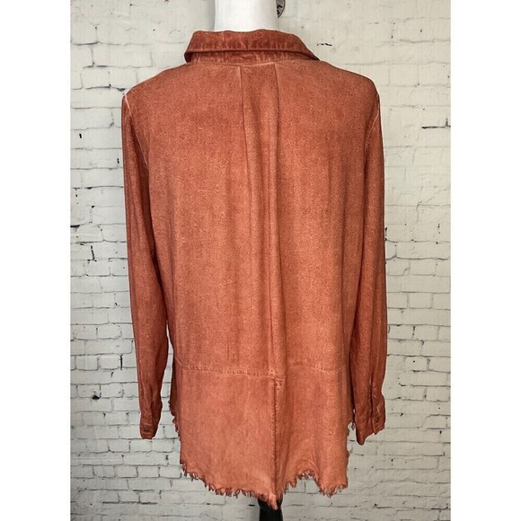 Umgee Women Rust Linen Blend Sz S Top Button Up Long Sleeve Blouse Fray Hem R1 - Picture 4 of 12